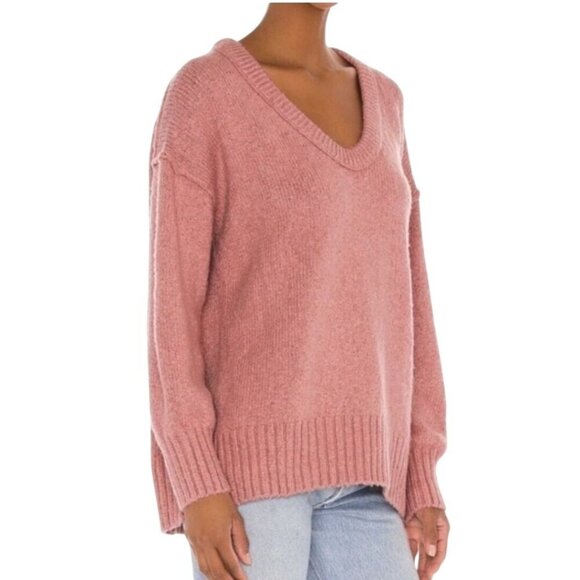 Free People Womens Brookside Sweater Oversized Tunic V-Neck Alpine Rose  Size S - Picture 4 of 8